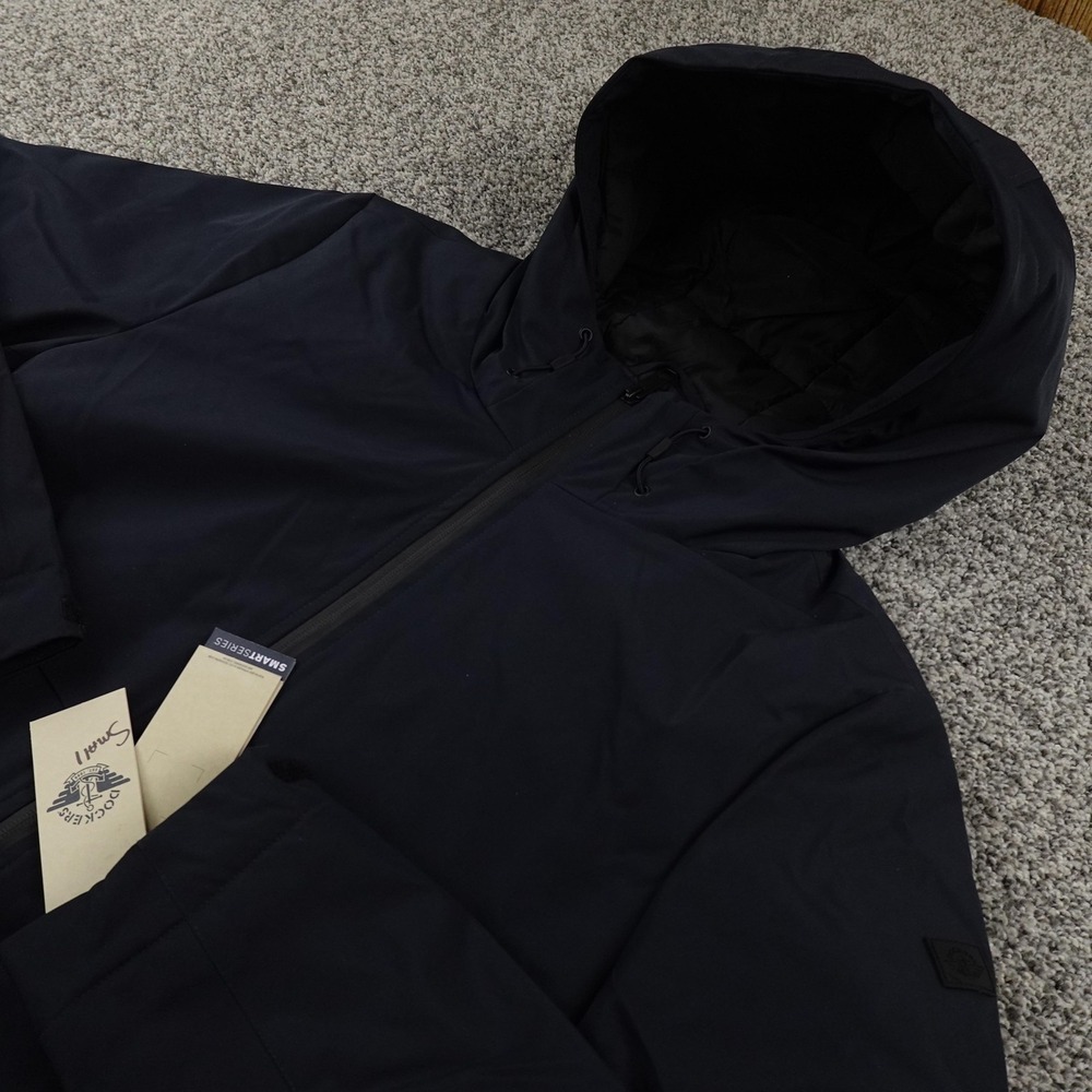 NEW Dockers Jacket Mens S Blue Hooded Insulated Parka Zip‎ Coat Windbreaker Warm